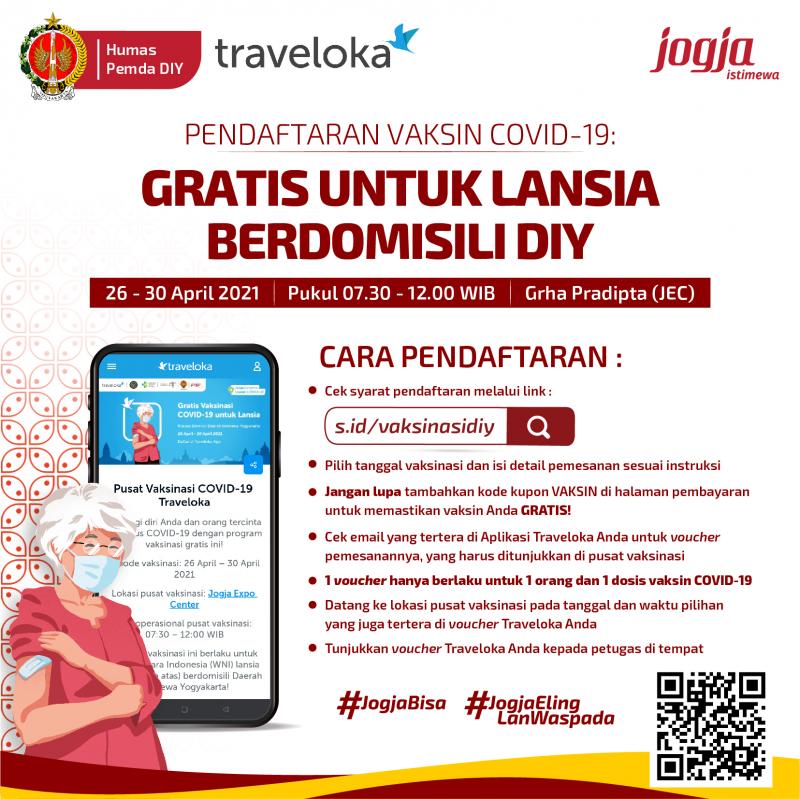 Buka Sentra Vaksinasi Covid-19, Pemda DIY Kolaborasi dengan Traveloka Percepat Vaksinasi Lansia