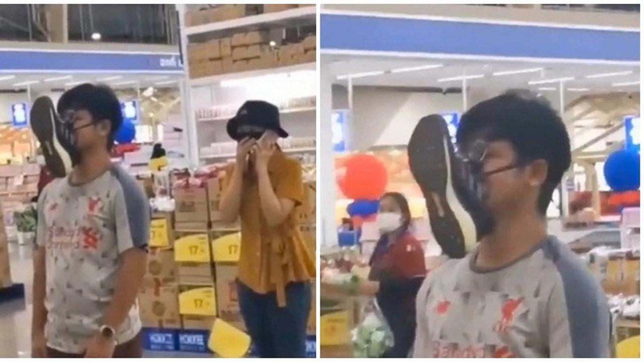 Viral Aksi Pria Gunakan Sepatu sebagai Pengganti Masker Jadi Sorotan Netizen