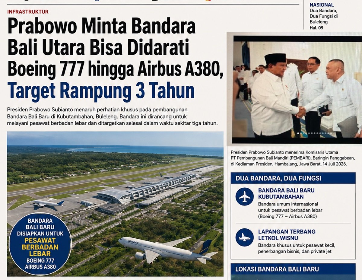 Prabowo Minta Bandara Bali Baru Mampu Layani Boeing 777 hingga Airbus A380